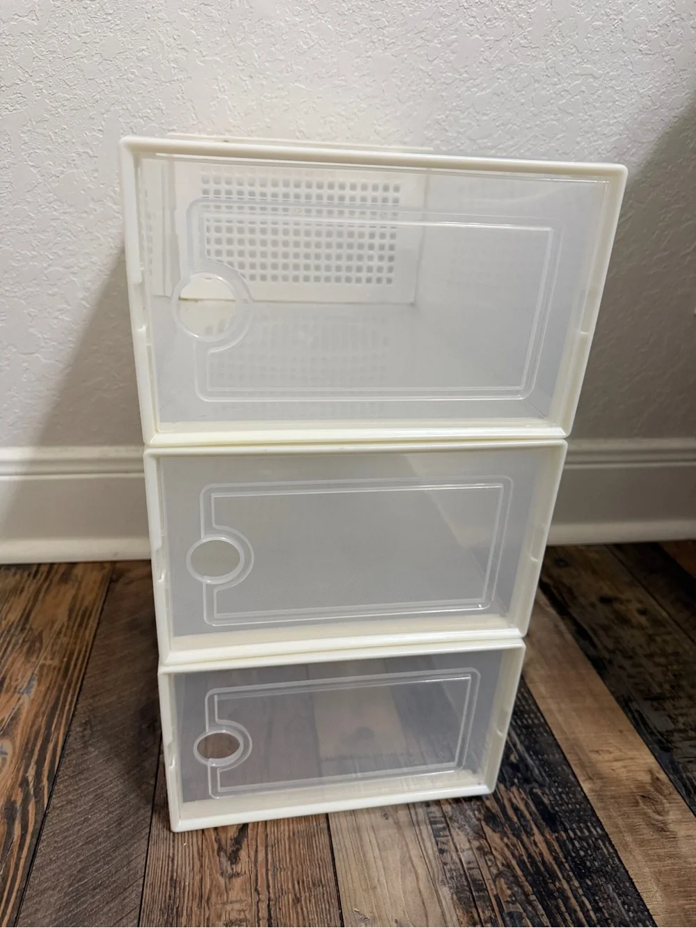 Stackable White Plastic Storage Drawers - 3 Tier